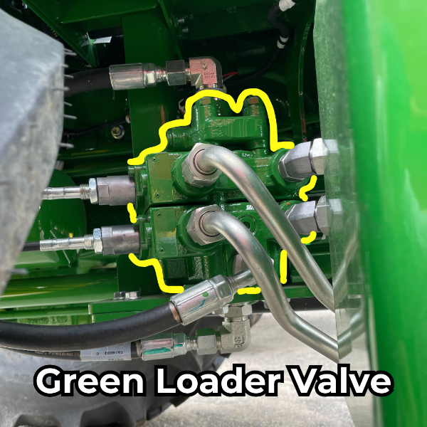 Third Function Valve Kit for John Deere 520M on 5050E, 5060E, 5067E, 5075E Cab or No Cab year 2023+ loader with green mid mount loader valve. (VKJD520M-3C23G)
